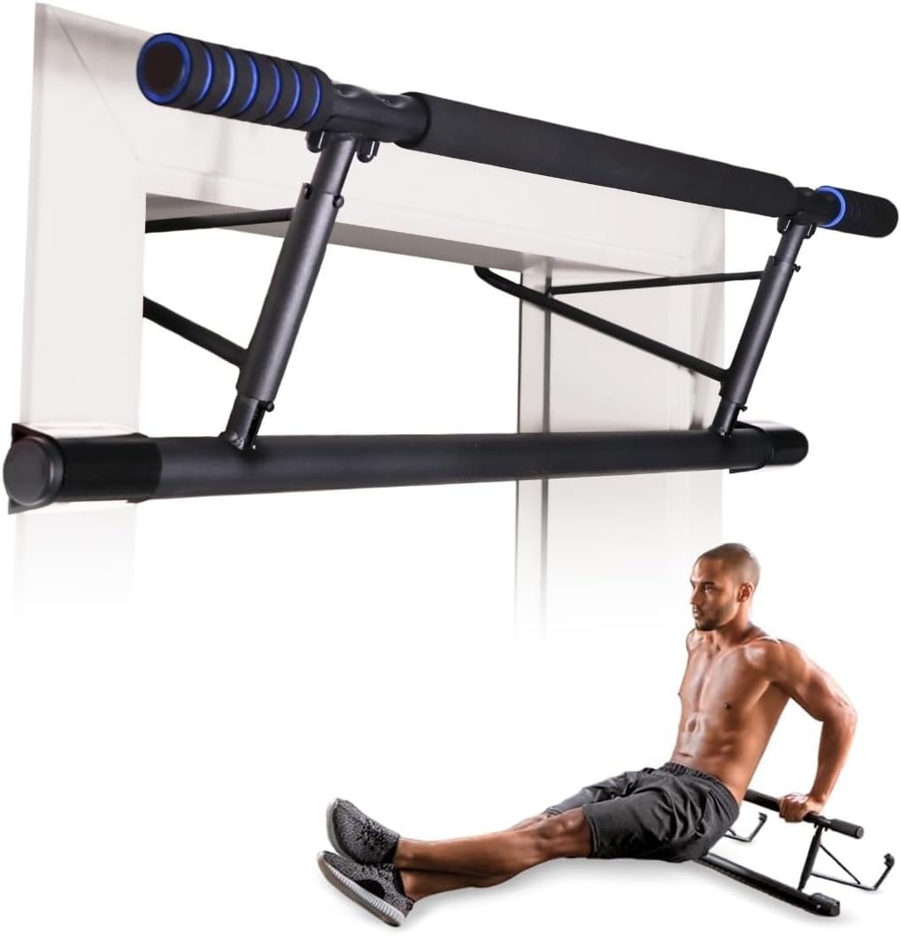 iris door frame pull up bar, adjustable doorway chin-up bar for 70–92 cm width, padded handles, no drilling or screws, foldable home gym exercise bar