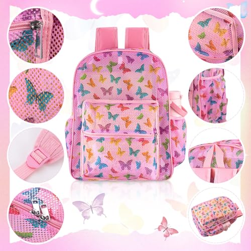 Silkfly 3 Mesh Backpack Set Semi-transparent bag for Women Heavy Duty bookbag with Pocket with Lunch Bag Pencil Case3