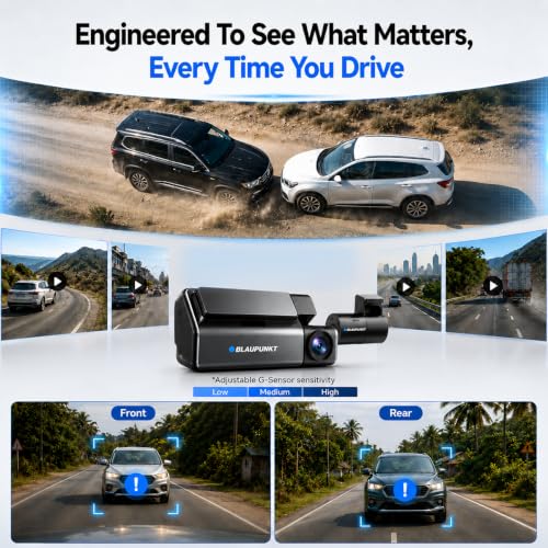 Image of Blaupunkt BPM 555 Smarchoice Dash Cam|Dual Starvis|Real 4K UHD 8MP Starvis 1 Front,4MP Starvis 1, 2K Rear|Built-in GPS & Number Plate Recognition|WiFi 5.8GHz,HDR,Super Night Vision|Supports 512GB SD