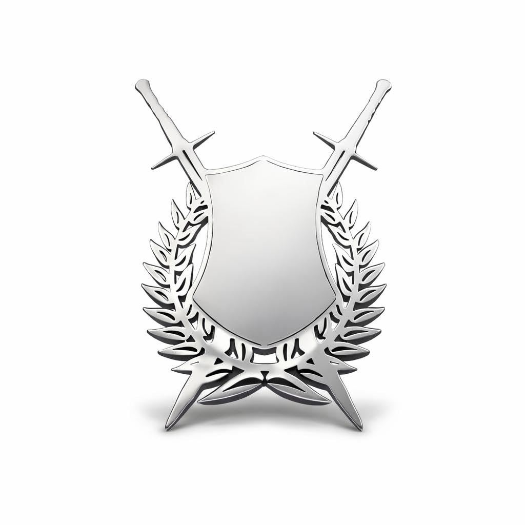blumoon jewels Premium Designer Stainless Steel Army Shield with Swords Lapel Pin Brooch, Laurel Wreath Design, Medieval Heraldic Theme (Silver)-picture-27