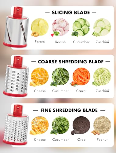 Image of GDL Rotary Cheese Grater, Upgraded 5-in-1 Cheese Grater Hand Crank, Multi-purpose Cheese Shredder with Handle, Vegetable Slicer Cutter Ice Shaver for Potato, Carrot, Nuts, Chocolate