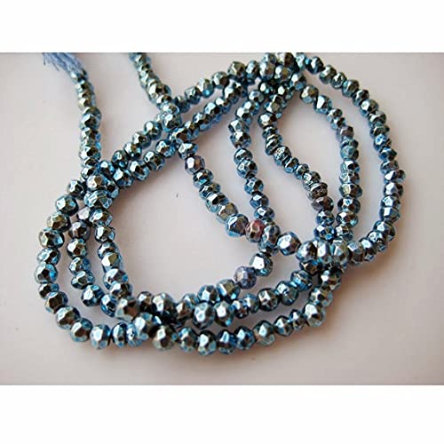Pyrite gem stone facettée bleue de 3.5mm en fil de 14 pouces pour création