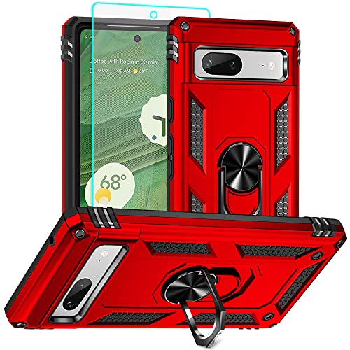 for Pixel 7a Case, Google Pixel 7A Phone Case with HD Screen Protector, [Military Grade 16ft. Drop Tested] Ring Shockproof Protective Phone Case for Google Pixel 7a,Red