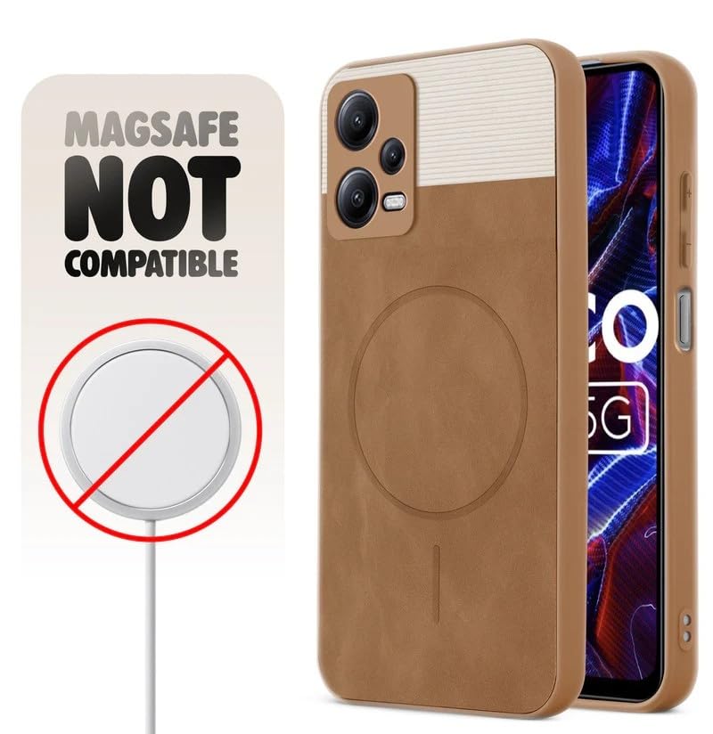 Image of Bintage CASE Mac Safe Design Hard Light Weight Back Case | Soft Border Camera Protect | Dual PU Leather Finish Back Cover Compatible for Redmi Note 12 5G - White & Brown