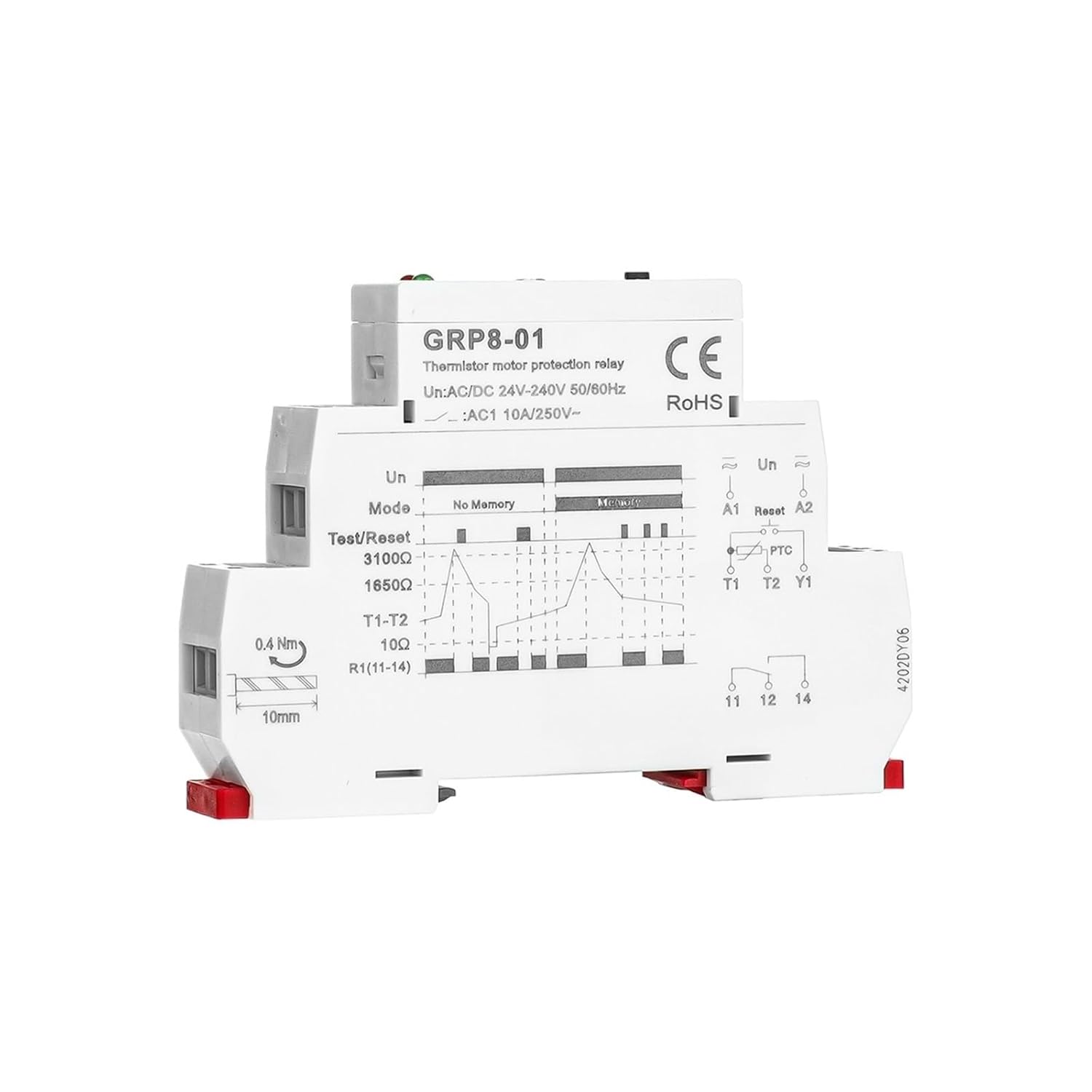 Time Relay 1PC GRP8 PTC Thermistor Motor Protection Relay AC/DC 24-240V Wide Range Overload Overheat Phase Failure Starter(GRP8-02 24V-240V)