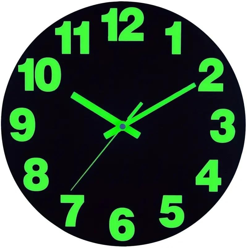 Glow - in - The - Dark Wall Clock, Large Digital Numbers, Silent Non - Ticking, Ideal for Bedroom, Living Room and Office Decor