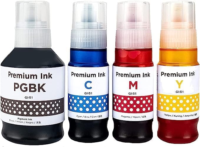SHUOLEI GI51 GI-51 Compatible Printer Ink Bottles GI51 GI-51 Compatible for Canon Pixma G1520 G1560 G2520 G2560 G3520 G3560 (4-Pack,Black Cyan Magenta Yellow)