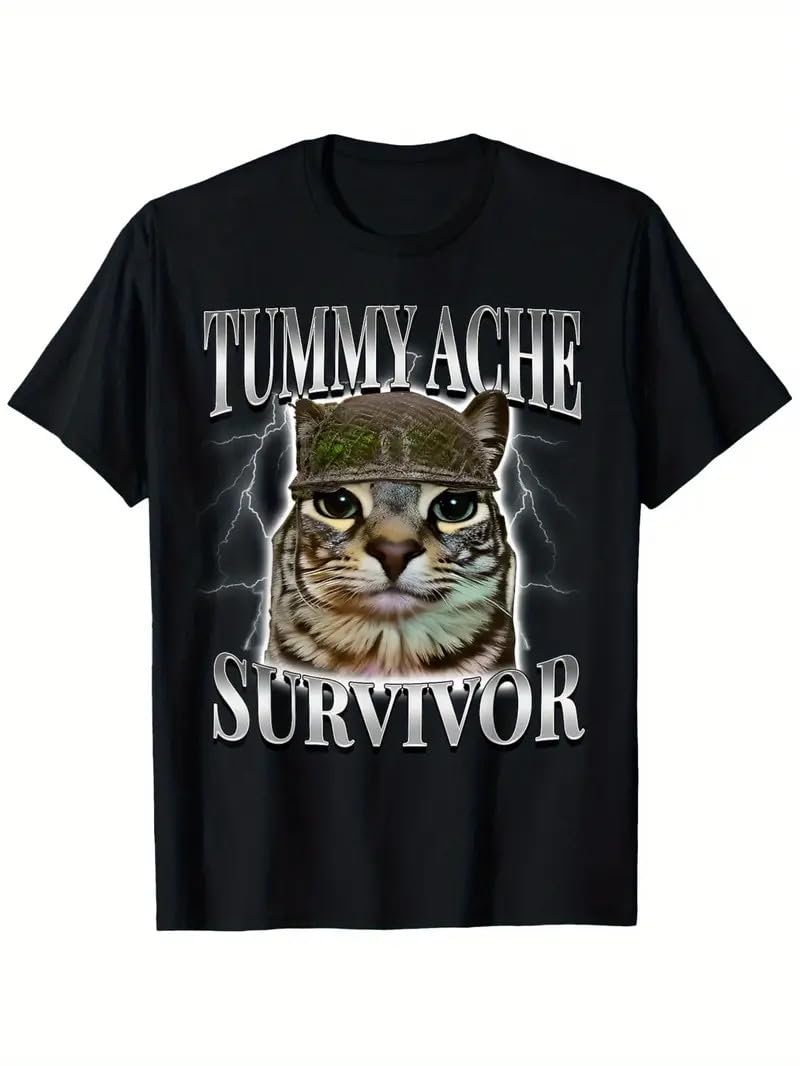 Funny Cat Meme Tummy Ache Survivor Sarcastic Humor T-Shirt for Men & Women, 10-image-28