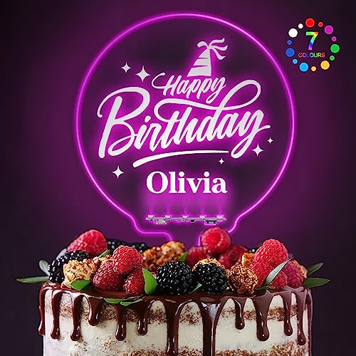 LED Personalised Cake Topper 7 Colour Changes Light Up Cake Topper Happy Birthday Cake Toppers Acrylic Cake Toppers Cake Decor for 1st 10th 16th 18th 20th 21st 30th 40th 50th 60th 70th 80th(Design 1)
