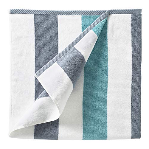 Cabana Beach Towel by Laguna Beach Textile Co, Oversized Stone and Sea Glass Green Summer Sunbathing and Pool Side Lounge Comfort, Plush Cotton Softness with Colorful Stripes, Large 70â€ x 35â€