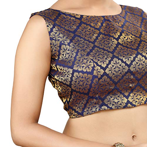 Image of Madhu Fashion Womens Banaras Brocade Readymade Stitched Sleeveless Saree Blouse