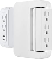 Vista 9 de GE Protector SurGE giratorio Pro de acceso lateral, extensor de 5 salidas con 2 puertos USB, adaptador de grifo de pared, estación de carga, 3