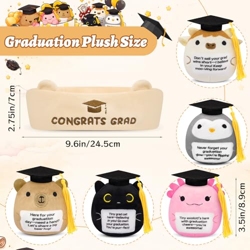 Image of 6 Pcs Emotional Support Plush Set,Graduation Stuffed Animal 2026 with Basket & Graduations Words,Cute Graduation Plush for Kids Men Women,Graduation Gifts for Kindergarten,High School College