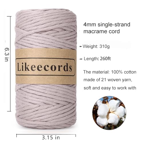 Cordon en coton de 4mm violet Likeecords pour macramé et suspension
