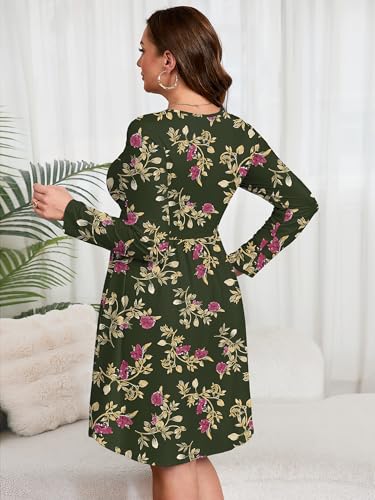 Image of AusLook Women's Plus Size Long Sleeve Midi Dress Casual Empire Waist Loose Flowy Dresses A-Line Boho Long Dress with Pockets