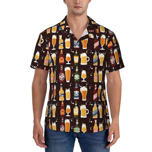 Beer Bottles Pattern Men's Casual Button-Down Shirts Hawaiian Shirt Short Sleeve-