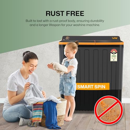 Image of VW 9.5 kg 5 Star Wash Mate Semi Automatic Top Load Washing Machine WashMate0095G (Black)