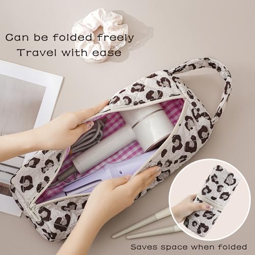 Image of RSRSLEII Quilted Hair Tools Travel Bag，Hair Styling Accessories Storage Case for Shark FlexStyle, Dyson Airwrap Hair Dryer, Curling Iron, Revlon Hair Tools，Portable and foldable(02Leopard print)