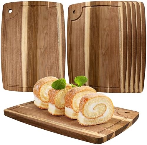 6 Pack Acacia Wood Cutting Boards, Wooden Cutting Board Kitchen Chopping Board Reversible Cheese Charcuterie Serving Board for Steak Meat Vegetable Fruit, 14 x 10 Inch
