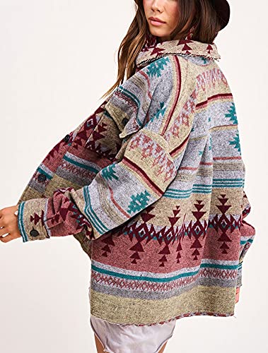 chouyatou Women's Tribal Aztec Pattern Button Down Trucker Shirt Jacket Shacket Coat2