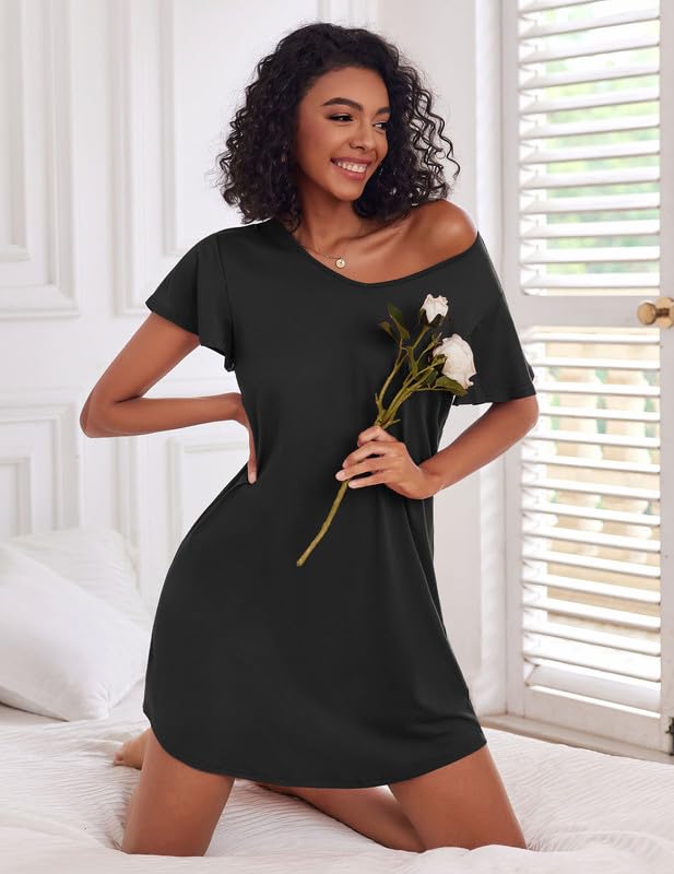 Image of Ekouaer 2 Pack Nightgowns for Women Short Sleeve Nightshirt Soft Sleepdress