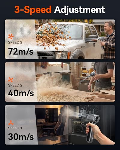 Image of WOLFBOX MF400 Leaf Blower Cordless - Lightweight Handheld Jet Blower, High-Velocity Brushless Motor, 3 Modes Including Powerful Turbo for Patio, Garage & Debris, Professional Car Dryer with Hard Case