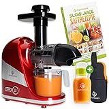 Nutrilovers Slow Juicer MINI-PRESS kompakt für Singles & Kleine Küchen DEUTSCHE MARKE Inkl. Rezeptbuch + Nutri-App + Trinkflasche Obst Gemüse Entsafter elektrisch, BPA-Frei, Spülmaschinenfest