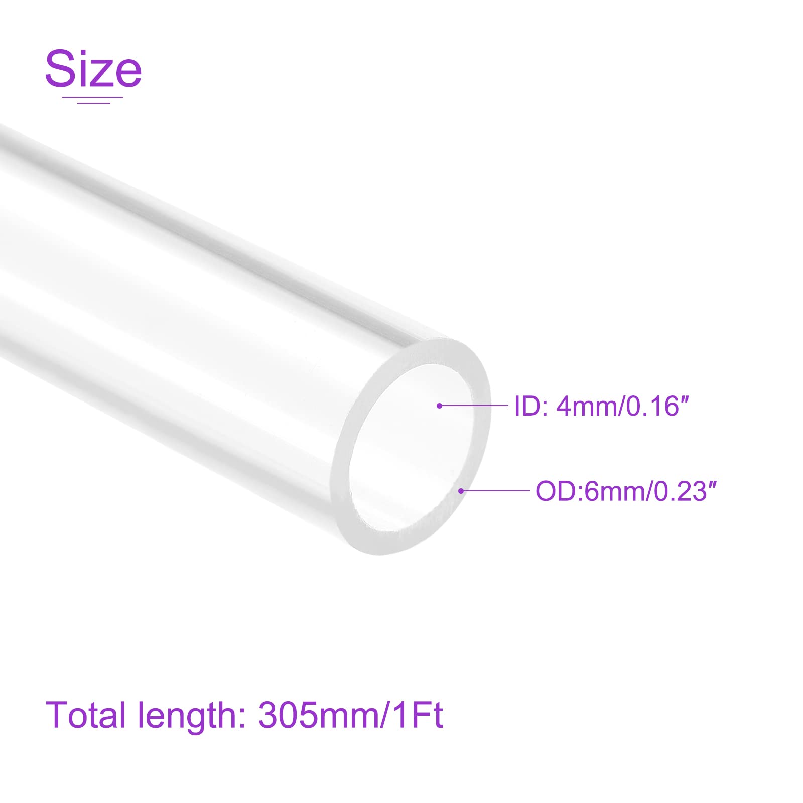 DMiotech 1pz 4mm(5/32") x6mm(1/4") x1Pi Trasparente Rigido Tubazione Plastica Tubo Tubo per Acquario Acqua Tubo, Acqua Raffreddamento Sistema, Idraulica