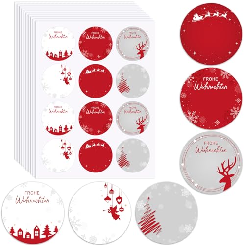 MEJOSER 120 Stück Weihnachtsaufkleber zum Beschriften 4cm Aufkleber Sticker Frohe Weihnachten Weihnachtssticker Geschenkaufkleber für DIY Geschenke Adventskalender Basteln