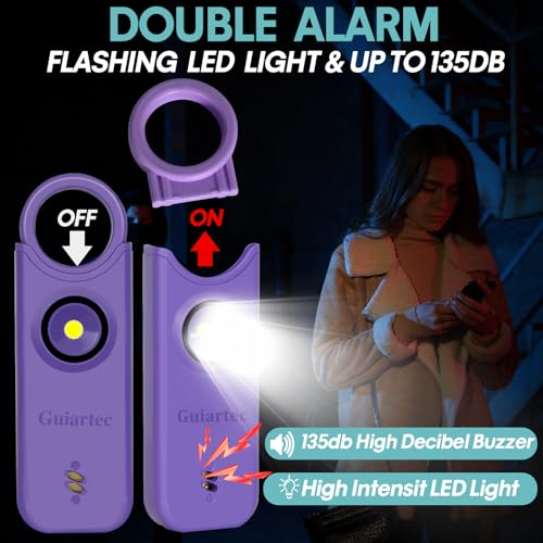 Rechargeable Personal Safety Alarm for Women, 135 dB Loud Self Defense Keychain Siren with LED Strobe Light, Personal Emergency Security Safe Devices Key Chain Alarms for Women Kids Elderly (Violet) - Thumbnail 2