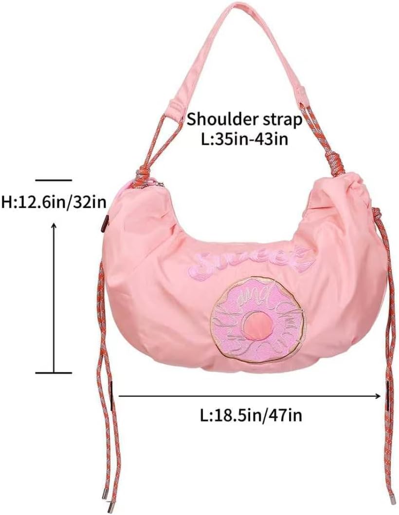 Nylon Shoulder Bag for Women, Pink Donut Crossbody Tote Handbag image 4