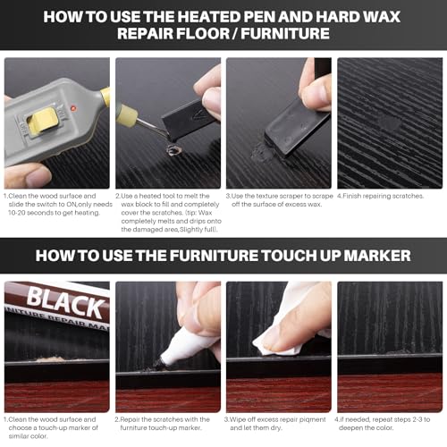 Image of Vinyl Floor Repair Kit with Heat Pen - 11 Colors Laminate Wood Floor Repair Kit Touch Up Marker Hard Wax Linoleum Repair Kit Restore Any Scratches, Stains, Cracks, Hole for Floor, Door, Cabinet