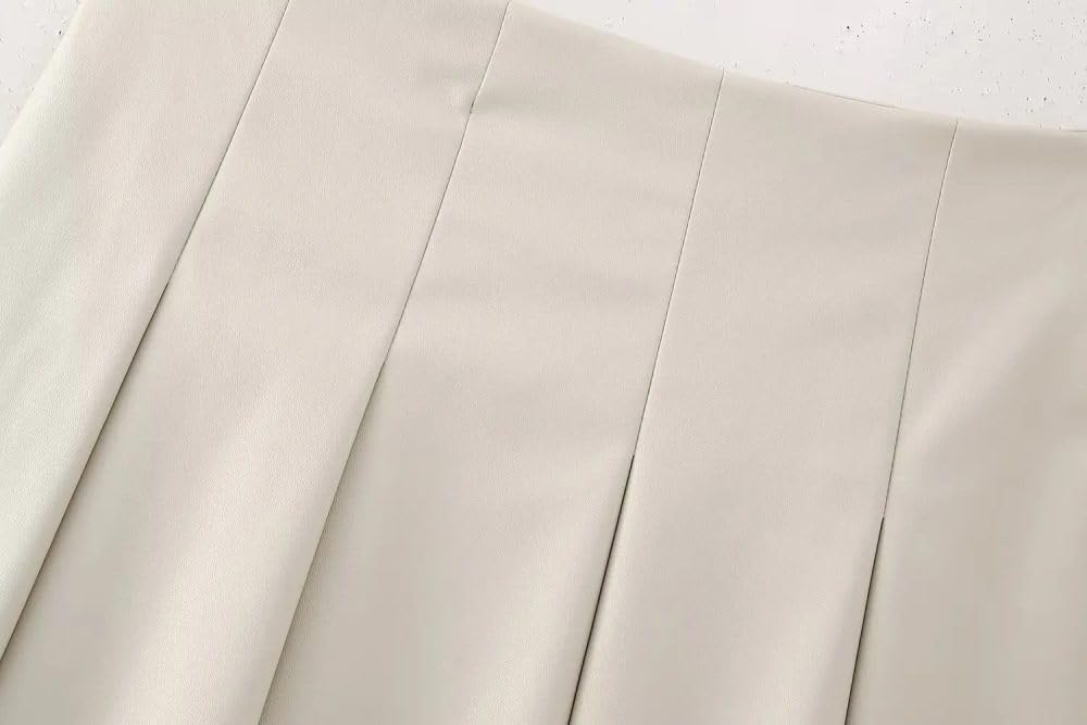 SWEPER Jupe Courte Femme - Femmes Élégantes PU Jupes Courtes Plissées Mince Taille Haute Fermeture Éclair Femme en Cuir Mini Jupe Bas Été