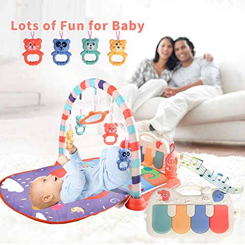 Baby Gym Play Mat, Kick And Play Piano Gym Mat For Infants, Tummy Time Mat Activity Center With Mirror For Newborn Toys 3-6-9 Months(Orange) #TOP4