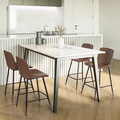5Rcom Set de 6 Butacos de Barra 24 Pulgadas con Respaldo, Asiento en Cuero Sintético y Patas Metálicas, Color Marrón miniatura 2
