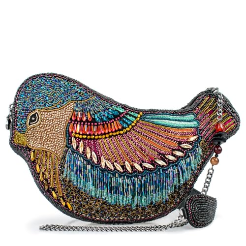 Mary Frances Lustrous Wings Beaded Crossbody Handbag Bird-Shaped Novelty Evening Purse, Multicolor