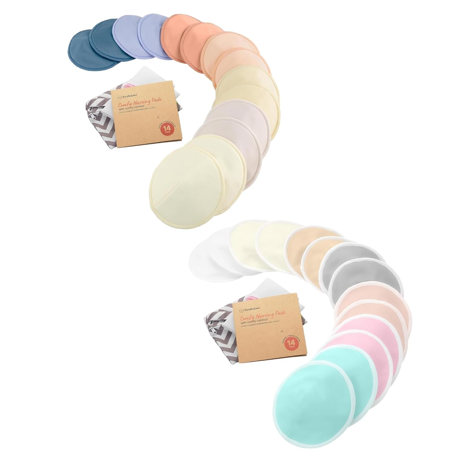 KeaBabies Nursing Pads - 14 Washable Breastfeeding Pads, Wash Bag, Reusable Breast Padding for Breastfeeding, Nipple Cover for New Mom Essentials