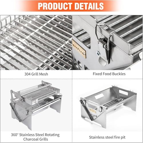 Grille de barbecue compacte en acier inoxydable 304 avec design rabattable double face