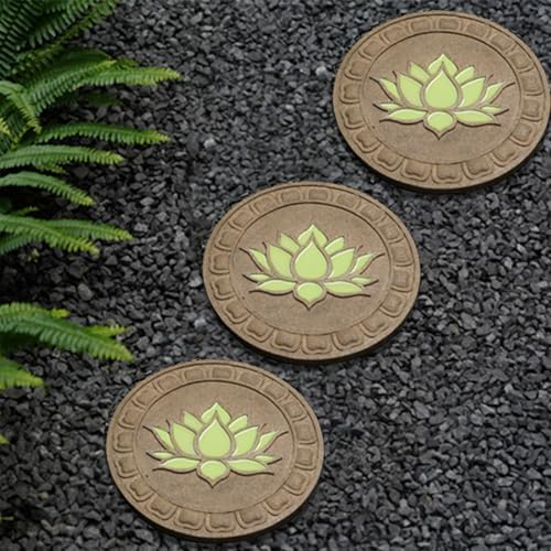 Glow in The Dark Stepping Stones Set - Luminous Outdoor Garden Decor, Round Decorative Stones for Patio and Balcony, 3pcs Ground Pathway Pavers