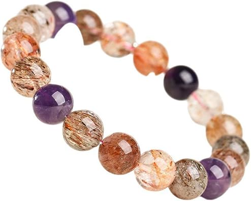 Natural Super Seven Crystal Bracelet Handmade Crystal Stone Beads Craft Stretchy Bracelet Birthday Valentines Christmas Jewellery Gifts 8-12Mm