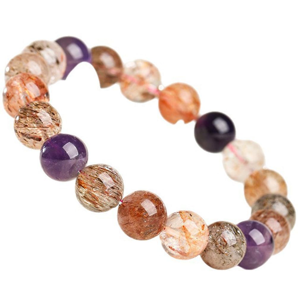 Pulsera De Cristal Súper Siete Natural Cuentas De Piedra De Cristal Hechas A Mano Pulsera Elástica Artesanal Cumpleaños San Valentín Joyería De Navidad Regalos 8-12 Mm,10mm