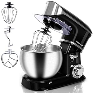 Techwood Stand Mixer, Electric Food Mixer, 6QT 400W 6-Speed Tilt-Head Kitchen Dough Mixer with Stainless Steel Bowl, Dough Hook, Wire Whip and Beater, Black