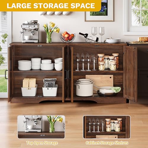 DWVO 62" Farmhouse Buffet Sideboard Cabinet with Adjustable Shelves, Large Coffee Bar Cabinet for Living Room, Kitchen, Entryway, Dark Walnut