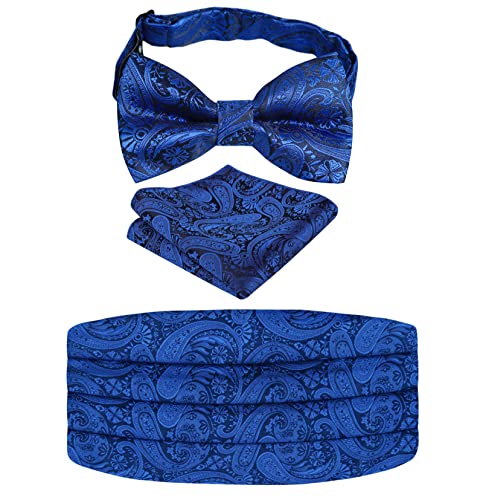 Image of Alizeal Mens Paisley Adjustable Bow Tie Set | Pre-tied Cummerbund Pocket Square Perfect for Weddings Business Formal Events