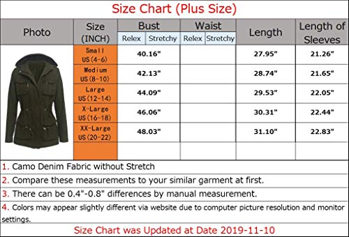 SheKiss Womens Zipper Up Safari Military Anorak Jackets Camouflage Lightweight Outwear Coat with Pockets, Army Green, XX-Large
