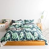 SUSYBAO Botanical Duvet Cover King 100% Cotton Tropical Plant Duvet Cover 3 Pieces Set 1 Green Banana Leaves Duvet Cover with Zipper Ties 2 Pillowcases Luxury Soft Tropical Botanical Bedding Set Comfy
