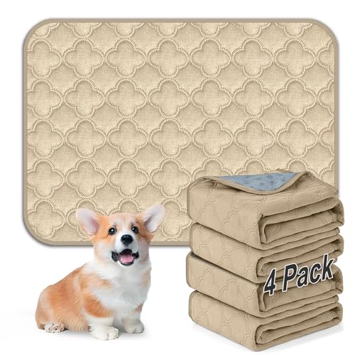 FunFurry Washable Pee Pads for Dogs - 4 Pack Reusable Pee Pads,Waterproof Puppy Pads,Pet Training Pads,Super Absorbent with Dog Paw Shape Non-Slip Backing (Cream, 18