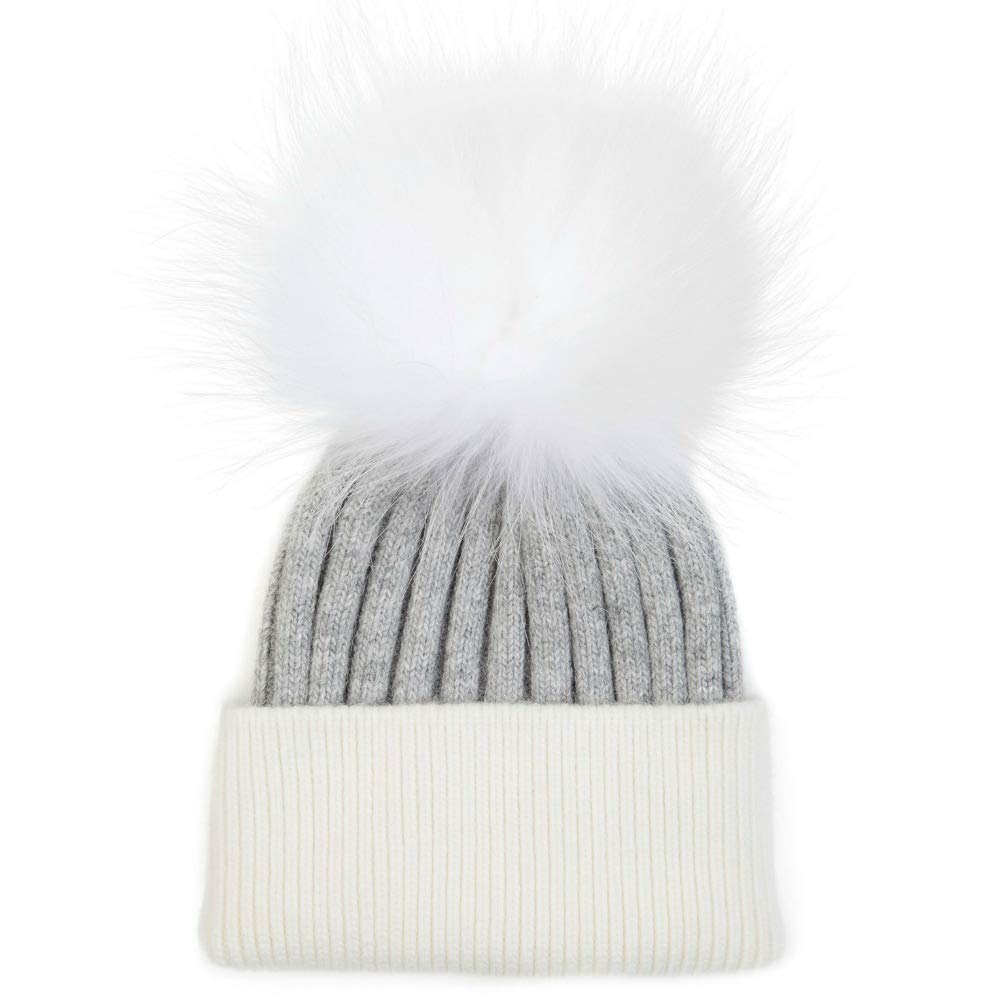 Cappello Cashmere PON PON Pelliccia Mamma papà, Bambino Bambina Uomo Donna Cappellino Cuffia Hat Fur Murmasky (Adulto)
