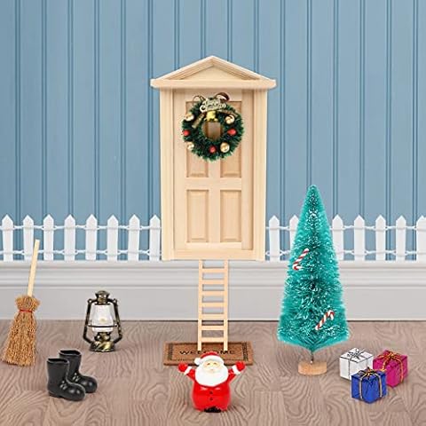 ZgoEC 18Pcs Christmas Tooth Fairy Elf Door Set, Magic Wooden Girl Boy Fairy Door Christmas Decoration, Miniature Dollhouse Accessories DIY Kit, Miniature Doorway for Skirting Board, Tree, Shelf, Wall Cover