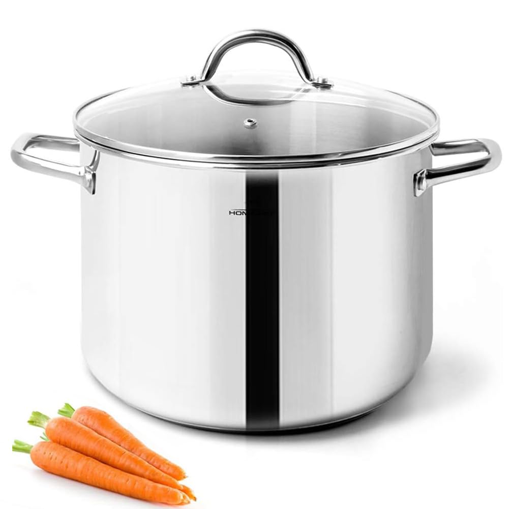 HOMICHEF Suppentopf 24,5 cm 7,6 Liter mit Deckel Nickelfreier Edelstahl - Hochglanzpolierter Suppentopf 7,6 L mit Deckel - Gesundes Kochgeschirr Topf 7,6 Liter